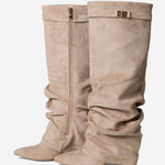 Celeste | Slouchy Fold-Over Knee-High Boots - Beige