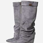 Celeste | Slouchy Fold-Over Knee-High Boots - Grey