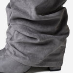 Celeste | Slouchy Fold-Over Knee-High Boots - Grey