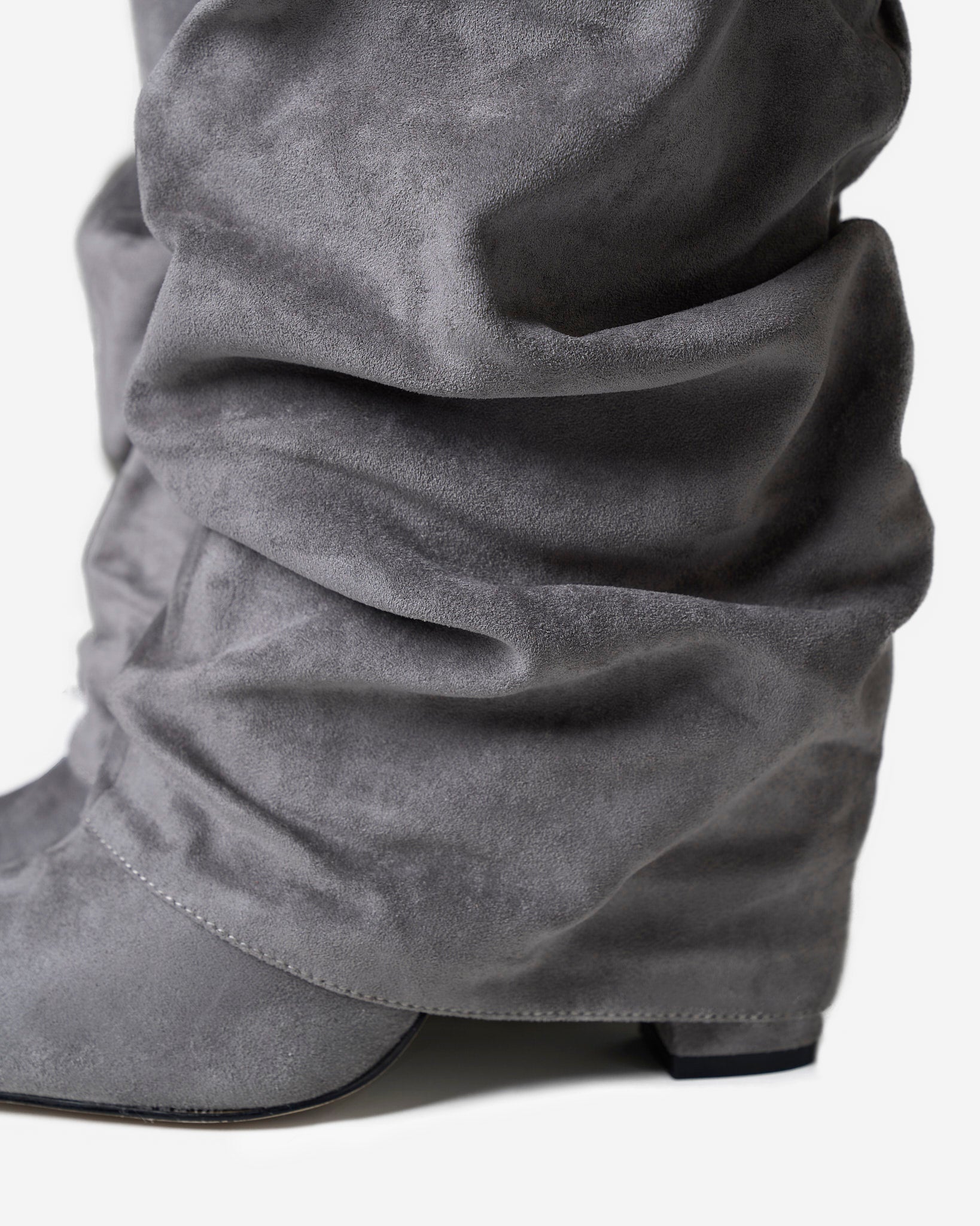 Celeste | Slouchy Fold-Over Knee-High Boots - Grey