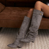 Celeste | Slouchy Fold-Over Knee-High Boots - Grey