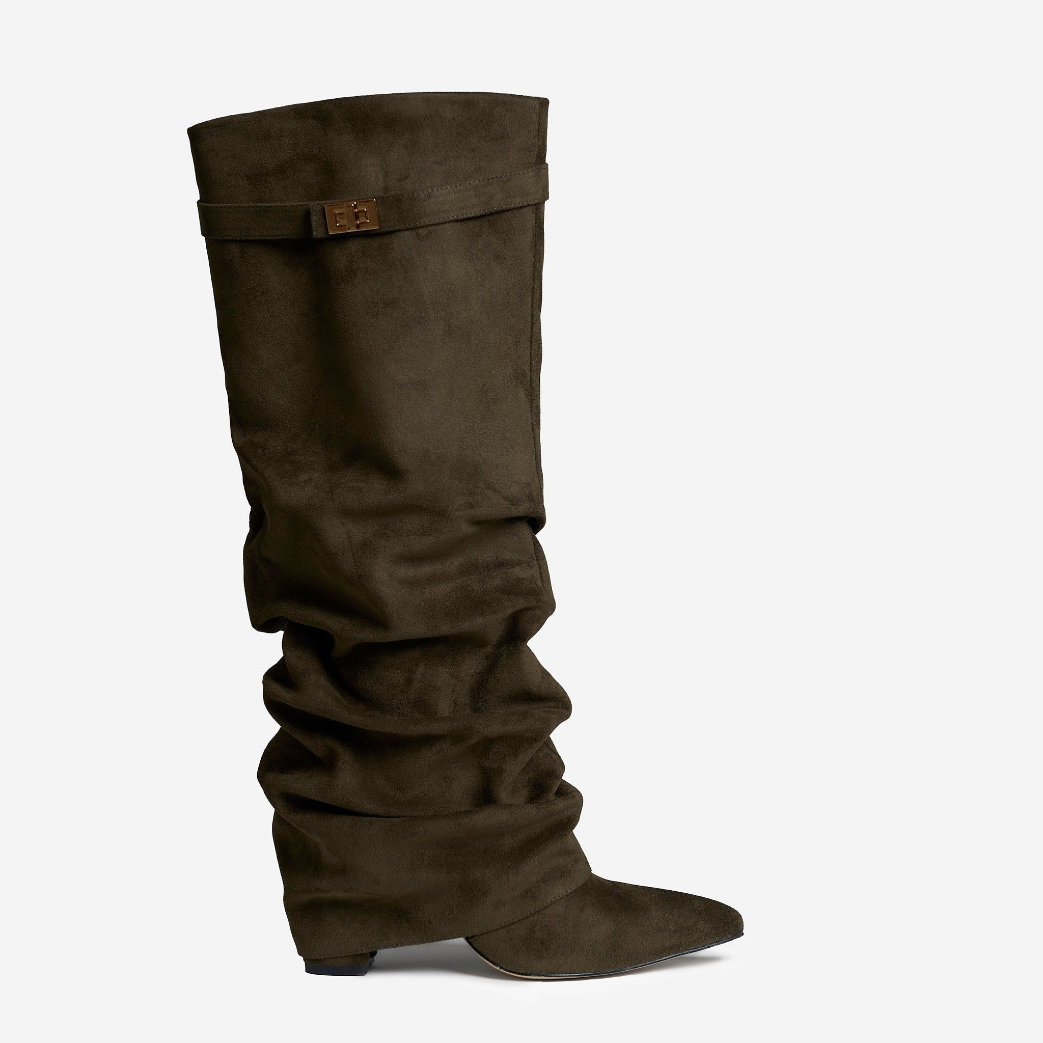 Celeste | Slouchy Fold-Over Knee-High Boots - Olive Green