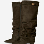 Celeste | Slouchy Fold-Over Knee-High Boots - Olive Green