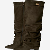 Celeste | Slouchy Fold-Over Knee-High Boots - Olive Green