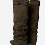 Celeste | Slouchy Fold-Over Knee-High Boots - Olive Green