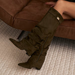 Celeste | Slouchy Fold-Over Knee-High Boots - Olive Green