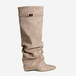 Celeste | Slouchy Fold-Over Knee-High Boots - Beige