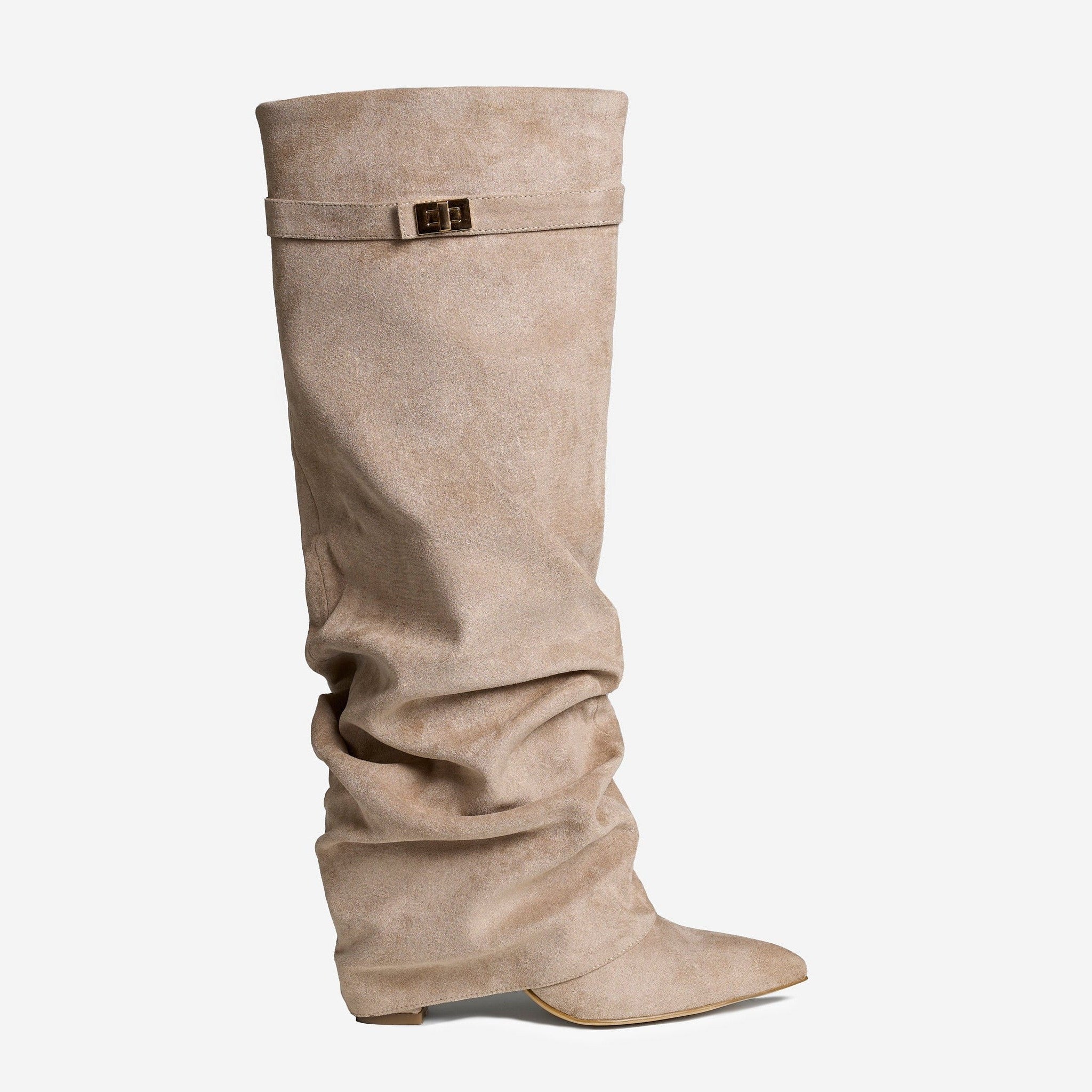 Celeste | Slouchy Fold-Over Knee-High Boots - Beige