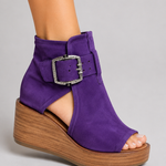 Frances Buckle Wedge Sandals - Purple