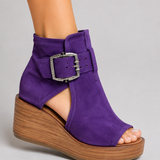 Frances Buckle Wedge Sandals - Purple