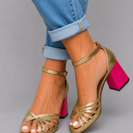 Marie Metallic Block-Heel Sandals - Gold