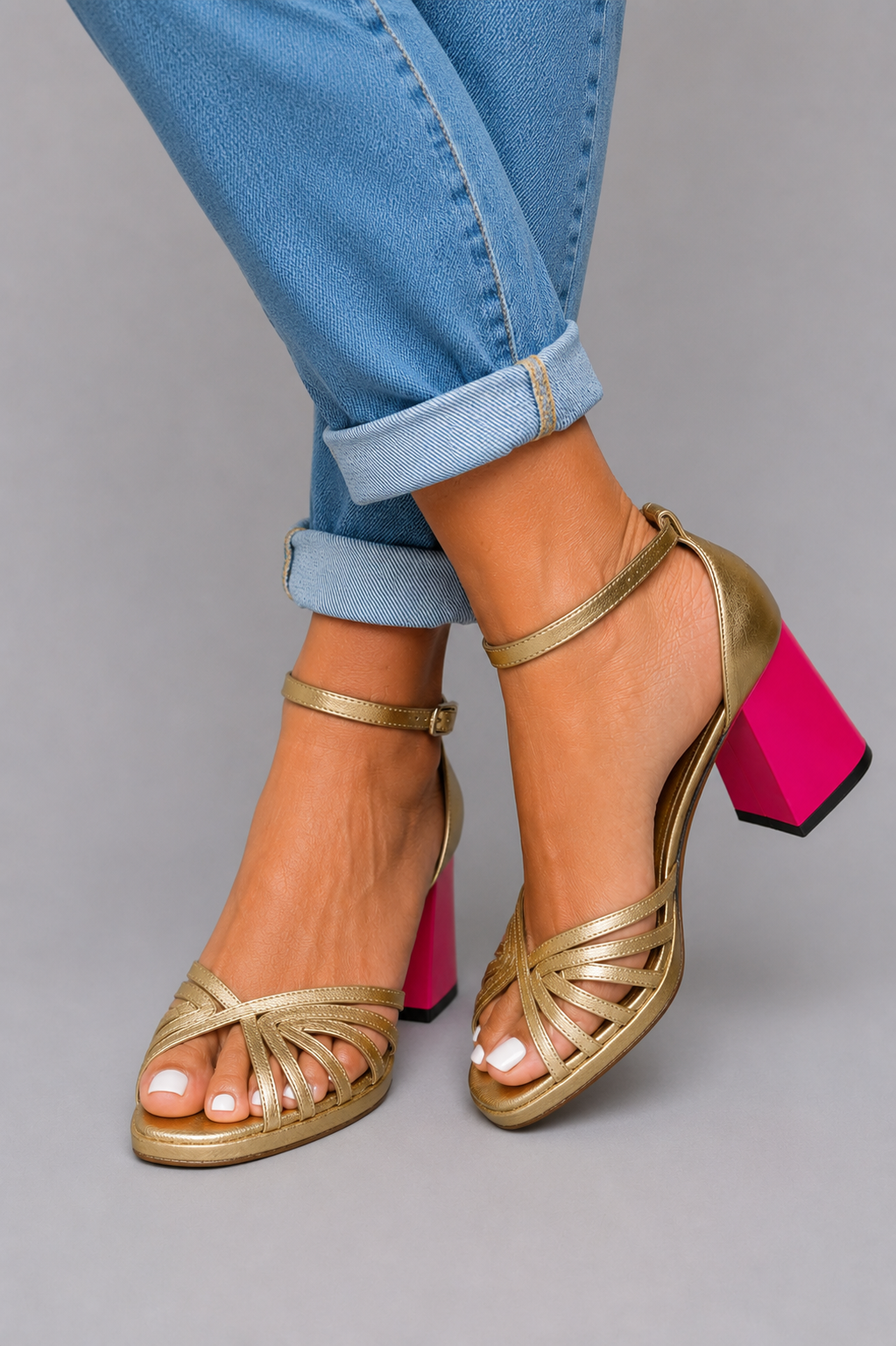 Marie Metallic Block-Heel Sandals - Gold