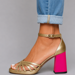 Marie Metallic Block-Heel Sandals