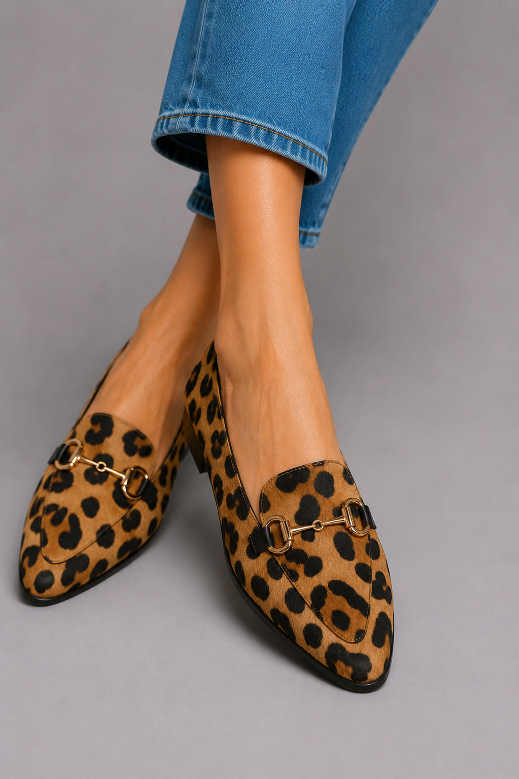 Shirley Leopard Print Loafers - Black