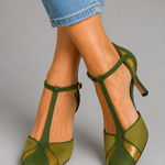 Sylvia T-Bar Mid-Heel Shoes - Green