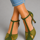 Sylvia T-Bar Mid-Heel Shoes - Green