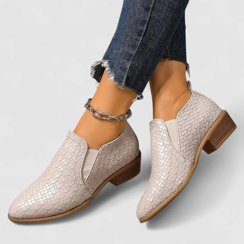 Valerie | Pointed-Toe Block-Heel Loafers - Grey