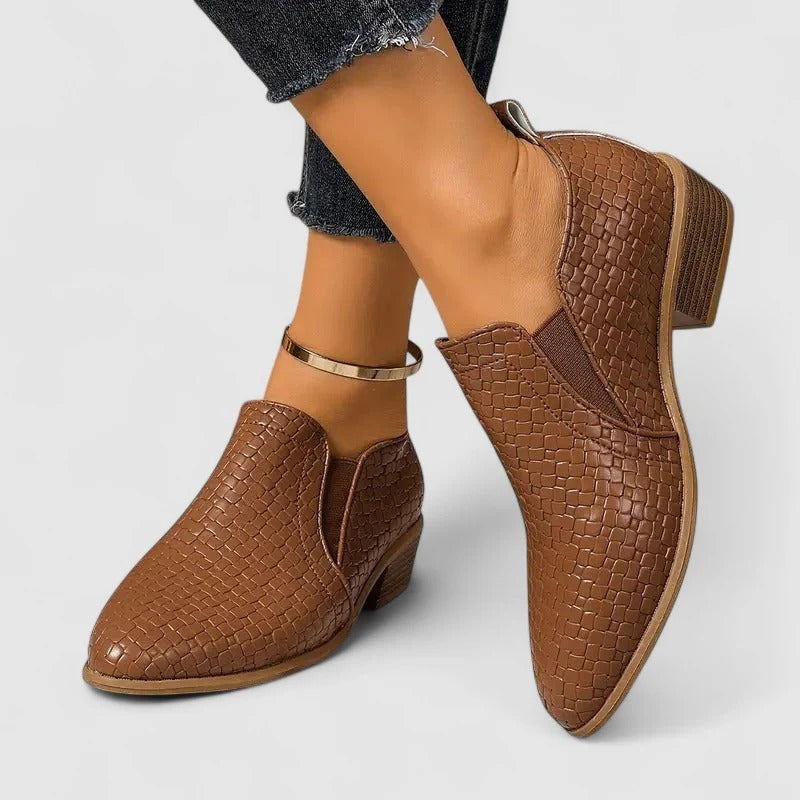 Valerie | Pointed-Toe Block-Heel Loafers - Brown