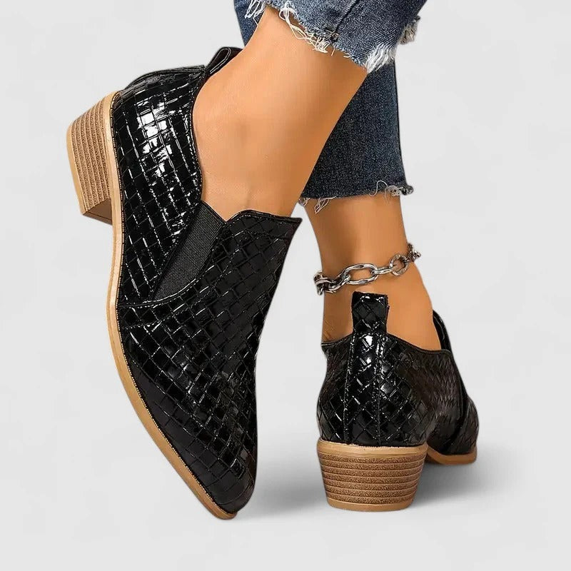 Valerie | Pointed-Toe Block-Heel Loafers - Black