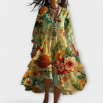 Marina - Vintage Boho Floral Pattern V-Neck Dress