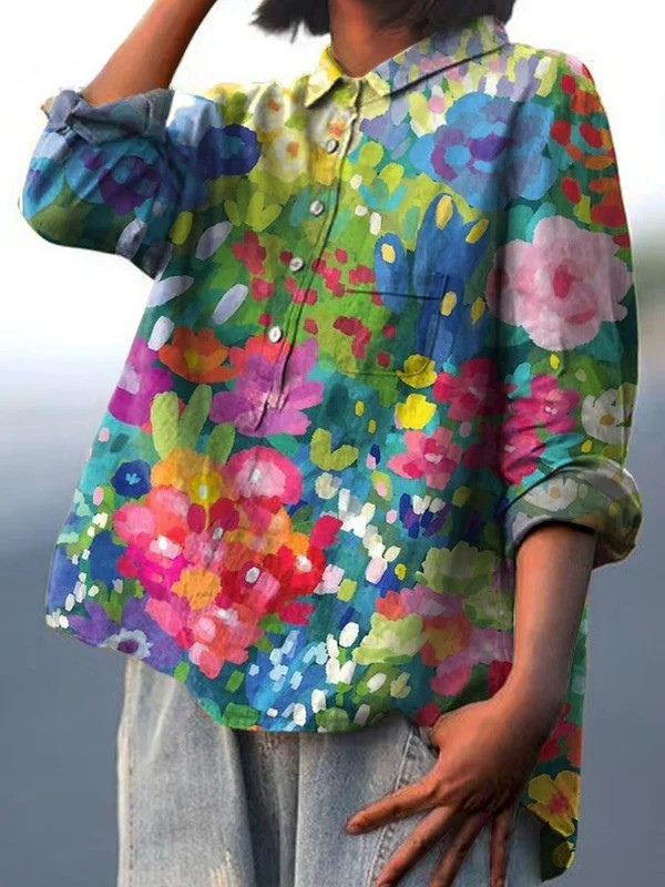Vintage Floral Pattern Blouse for Women | Casual Rose Design